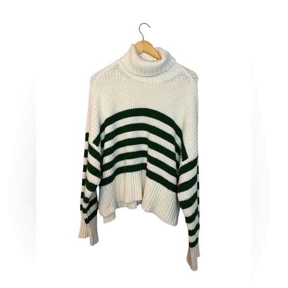 Madewell Wide Rib Stripe Turtleneck Sweater Cream/Green XL - Picture 4 of 7